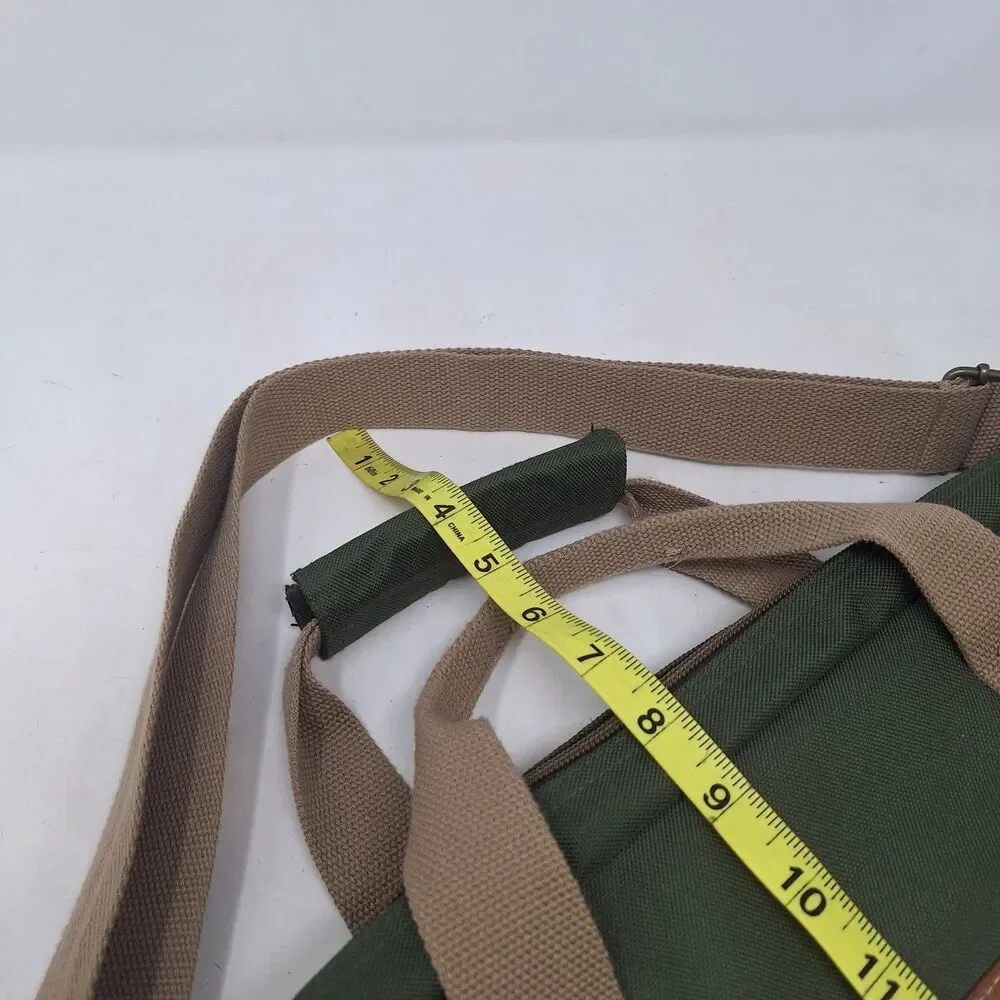 Totes Green Tan Canvas Laptop Swing Bag Travel Work Business Crossbody Strap